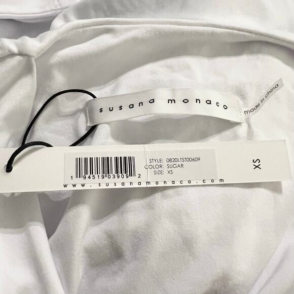 SUSANA MONACO Long Sleeve Twist Front Dolman Top White Sugar Stretch Size XS NEW - Picture 7 of 8